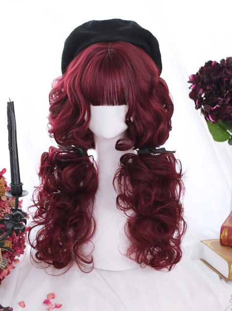 Small Curly Hair, Classic Lolita, Cosplay Hair, Curly Hair Wig, Fantasy Hair, Red Wigs, Wavy Curly Hair, Hair Reference, Long Curly Hair