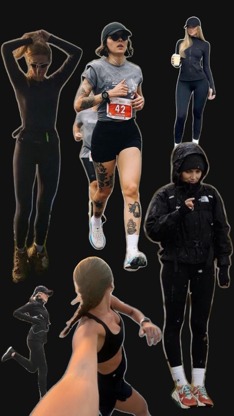 Black Running Outfit, Track Outfits Aesthetic, Runners Outfit Women, 5k Outfit Ideas Runners, Run Club Aesthetic, Running Aesthetic Outfit, 5k Aesthetic, Running Outfit Winter, Runners Aesthetic