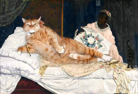 Russian Artist Inserts Her Fat Cat Into Iconic Paintings | Bored Panda Manet Olympia, Edouard Manet, Art Parody, Hur Man Målar, Art Cat, Russian Artists, Old Paintings, Ginger Cats, Arte Animal