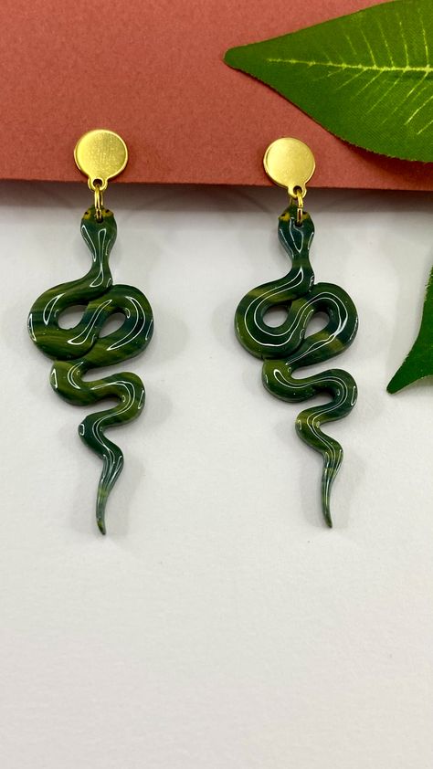 Clay Snake Earrings Snake Earrings Clay, Polymer Clay Snake Necklace, Elegant Handmade Snake Earrings, Polymore Clay Snake Necklace, Handmade Gold Snake-shaped Earrings, Snake Earrings, Handmade Polymer Clay, Clay Creations, Polymer Clay Earrings