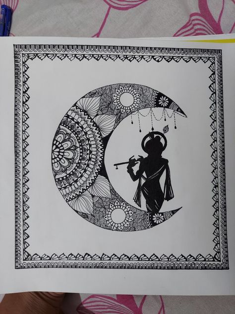 Mandala art 
Krishna ji 
Moon mandala 
Krishna mandala Pencil Art Drawings Krishna Easy, Radha Krishna Pen Art, Krishan Ji Drawing Sketch, Krishna Basuri Mandala Art, Kanha Ji Mandala Art, Mandala Art Shiv Ji, Kanha Ji Sketches, Radha Krishna Mandala Art Easy, Krishna Ji Mandala Art