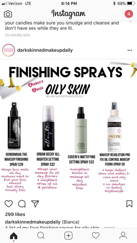 Finishing sprays for oily skin Setting Spray For Oily Skin, Makeup Finishing Spray, Oily Skin Makeup, Foundation For Oily Skin, Tips For Oily Skin, Fixing Spray, Skin Care Wrinkles, Moisturizer For Oily Skin, Finishing Spray