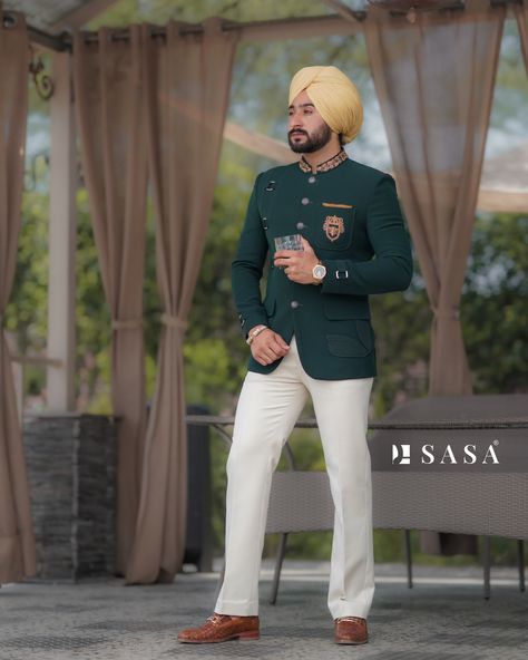 Unveiling Bandhgala collection for upcoming festive season. Book YOUR Outfits... Call or WhatsApp at +918000086299 or +918000082699 . Clothing - @sasastyle__ Coat Pant For Men, Sardar Fashion, Green Suit Men, Pajama Men, Rider Wallpaper, Mens Indian Wear, Kurta Pajama Men, Men Fashion Photo, Couple Wedding Dress