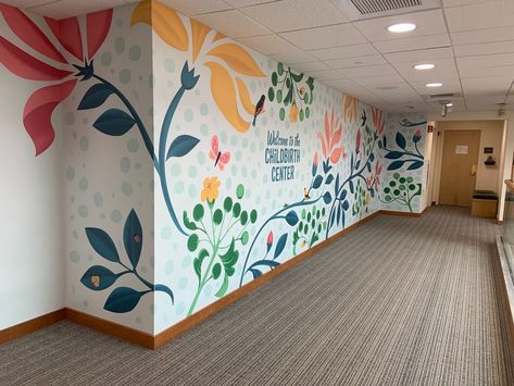 Zoe Design Works — Mural for Cooley Dickinson Hospital Classroom Painted Walls, Preschool Wall Mural, Hospital Mural Wall Art, Wall Murals School, You Belong Here Mural, Sunday School Mural, Daycare Mural Ideas, Preschool Murals Wall Ideas, Hospital Wall Painting