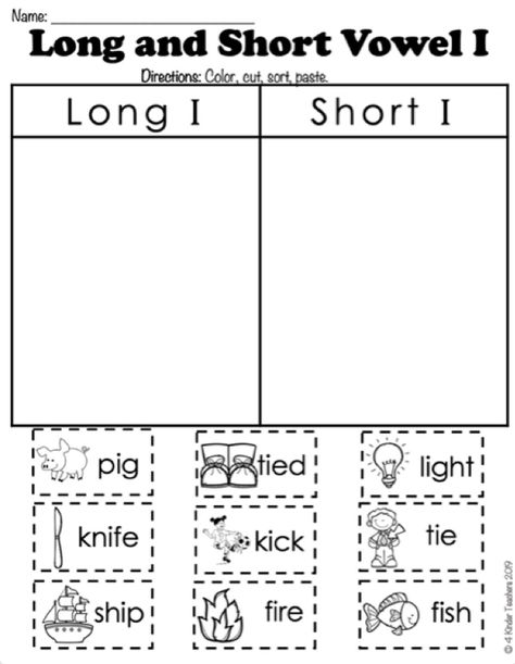 Teaching Long I Words in Kindergarten - 4 Kinder Teachers Short And Long Vowels Worksheet For Kindergarten, Long I Sound Worksheets, Long I Words Worksheets, Phonics Lesson Plans Kindergarten, Long Vowel I Worksheet, Vowel I Worksheets, Long I Sound Words, Long I Worksheets, Short O Worksheets