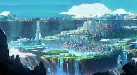 Fantasy Ocean Concept Art, Floating Village, Interior Concept Art, Planets Art, Greek Mythology Art, Landscape Concept, Fantasy City, Fantasy Places, Fantasy Setting