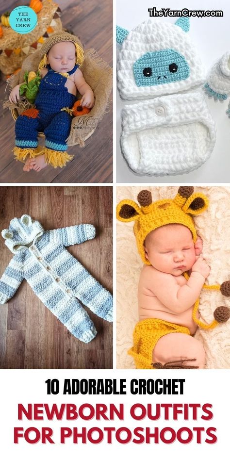 Create picture-perfect memories with these 10 crochet patterns for newborn outfits, ideal for charming photoshoots. Curated by The Yarn Crew. Newborn Crochet Props, Crochet Ideas For Newborn Baby, Crochet Newborn Photo Props Pattern Free, Crochet For Newborns Free Pattern, Newborn Girl Crochet Patterns Free, Crochet Newborn Clothes Free Pattern, Crochet Newborn Set, Newborn Crochet Ideas, Crochet Baby Photo Props Patterns Free