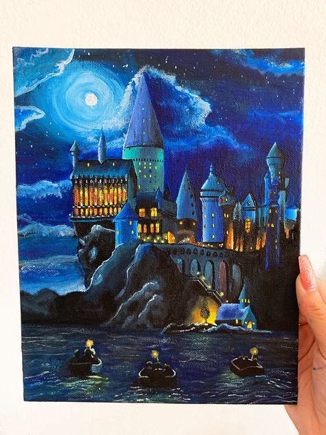 #harrypotter #hogwarts #magic #painting #harrypotterpainting #hogwartspainting Harry Potter Painting Canvases, Harry Potter Acrylic Painting, Harry Potter Art Painting, Hogwarts Painting, Harry Potter Watercolor, Harry Potter Castle, Harry Potter Painting, Castle Painting, Theme Harry Potter