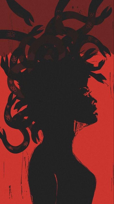 Medusa Art, Dark Feminine, Red Aesthetic, Greek Mythology, Snakes, Phone Backgrounds, Dark Art, Red And Black, Aesthetic Art