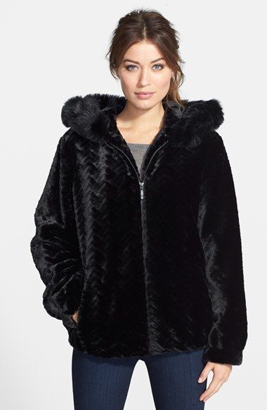 $288, Black Fur Jacket: Gallery Hooded Blouson Faux Fur Jacket. Sold by Nordstrom. Click for more info: https://lookastic.com/women/shop_items/107580/redirect Black Fur Jacket, Faux Fur Hooded Jacket, Black Faux Fur Jacket, Outfits Vintage, Fluffy Jacket, Hooded Faux, Black Faux Fur, Look Casual, Faux Fur Jacket