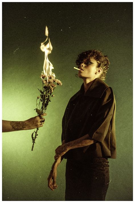 Danny Padilla, Fire Photoshoot, Burning Flowers, Baby Tumblr, Concept Photography, Fire Photography, Baby Light, Creative Portrait Photography, Conceptual Photography