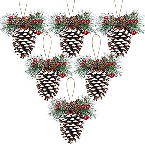 6 Pieces Natural Pinecone Ornaments for Christmas Tree Fall Mini Rustic Pine Cone Hanging Ornament Christmas Tree Decorations Small Thanksgiving Ornament with Pine Needle Berry for DIY Crafts Wedding Exquisite Christmas ornaments: the tips of natural pine cones ornaments are painted white, looking like real snow, besides the green pine needles and red berries on top make these hanging ornaments look more lifelike and realistic Small Thanksgiving, Diy Crafts Wedding, Recycled Christmas Decorations, Pine Cone Christmas Decorations, Ornaments For Christmas Tree, Ornaments For Christmas, Kids Christmas Ornaments, Pinecone Ornaments, Christmas Arts And Crafts