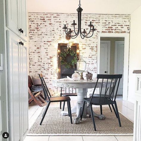 White Brick Wallpaper Kitchen, White Wash Brick Wall, Brick Wall Dining Room, Brick Wallpaper Kitchen, Brick Kitchen Wall, White Washed Brick Wall, Faux Brick Wall Panels, Brick Living Room, White Wash Walls