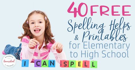 40 FREE Spelling Helps & Printables for Elementary to High School - Homeschool Giveaways Homeschool Spelling, Spelling Word Activities, Kindergarten Spelling, Spelling Help, Spelling Cvc Words, Spelling List, Spelling Lessons, Homeschool Worksheets, Teaching Spelling