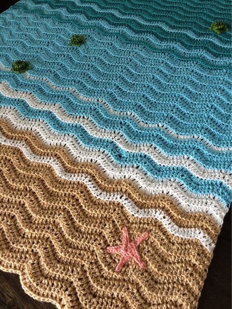 You Can Crochet Your Own Sea Turtle Beach Blanket and I Need It Ocean Inspired Crochet Blanket, Crochet Blanket Ocean, Ocean Afghan Crochet Pattern, Crochet Beach Blanket Pattern, Crochet Beach Blanket Pattern Free, Ocean Blanket Crochet, Crochet Ocean Blanket, Ocean Crochet Blanket, Beach Crochet Blanket