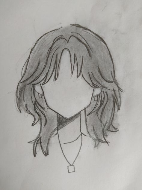 Drawing A Head Female Faces, Sideways Hair Drawing, Cute Hair Sketch, Wolfcut Hair Long Drawing, Wolf Cut Drawing Reference Hair, Hair To Draw Easy, Drawing Techniques Hair, Short Hair Styles Drawing Reference, How To Draw Bangs Step By Step