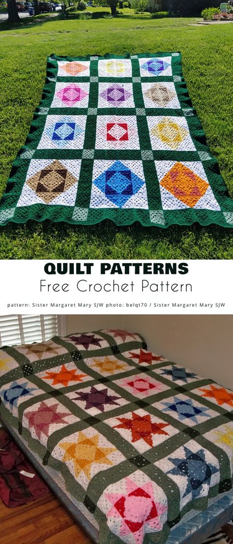 Quilt inspired projects and free patterns Crochet Quilt Blanket, Grandparents Activities, Making Blankets, Amish Lifestyle, Crochet Quilt Pattern, Granny Square Quilt, Crocheted Afghans, Afghans Crochet, Quilting Designs Patterns