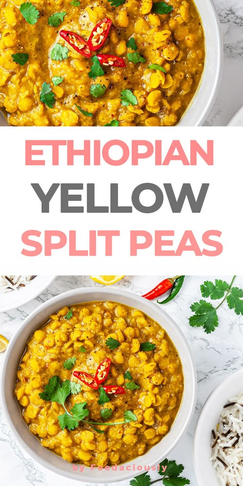 Vegan Ethiopian Recipes, Yellow Split Peas, Split Peas, African Cooking, Ethiopian Food, Pea Recipes, Split Pea, Lentil Recipes, Curry Recipe