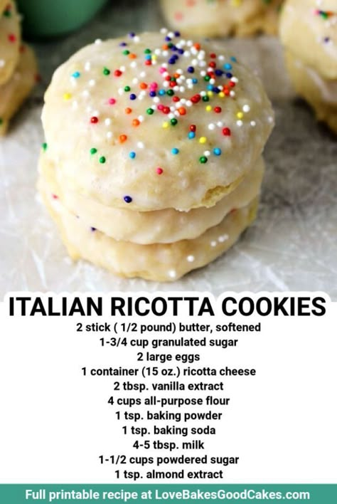 Cookie Tray Cookies, Italian Ricotta Cookies, Almond Glaze, Ricotta Cookies, Italian Christmas Cookies, Italian Cookie Recipes, Holidays Ideas, Gateaux Cake, Dessert Dips