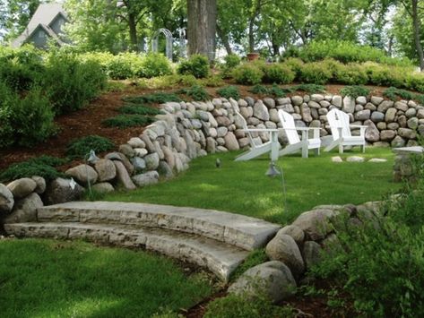 Septic Mound Landscaping, Fence Yard, Landscaping On A Hill, Porch Landscaping, Sloped Yard, Yard Fence, Sloped Backyard, Hillside Landscaping, Farmhouse Landscaping