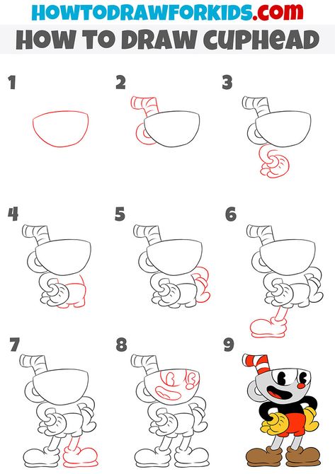 how to draw cuphead step by step Cuphead Drawings Easy, How To Draw Cuphead Characters, Rubber Hose Tutorial, How To Draw Cuphead, Cup Head Drawing, Cuphead Art Style Tutorial, How To Draw Rubber Hose Style, Cuphead Characters Design, Cuphead Drawings