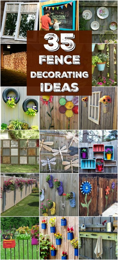 30 Eye-Popping Fence Decorating Ideas That Will Instantly Dress Up Your Lawn Garden Fence Design, Outdoor Fence Decor, Fence Decorating Ideas, Fence Decorations, Backyard Fence Decor, Diy Backyard Fence, Fence Design Ideas, Fence Painting, Garden Fence Art