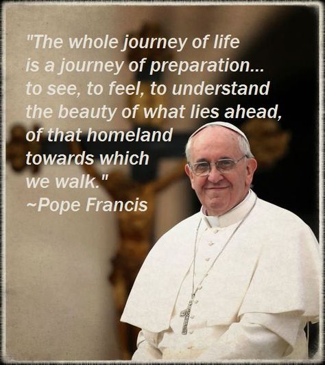 "The whole journey of life is a journey of preparation... to see, to feel, to understand the beauty of what lies ahead, of that homeland towards which we walk."  ~ Pope Francis Club Bouncer, Pope Quotes, Pope Francis Quotes, Daughter Of The King, King Photo, The Pope, Holy Father, Daughters Of The King, Catholic Quotes