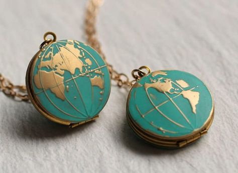 Earth Necklace, Globe Necklace, Travel Necklace, Silk Purse, Map Pendant, Map Globe, Map Necklace, Locket Necklace, Planet Earth