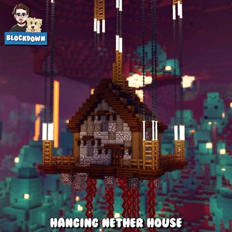 Minecraft Nether House Design, Hanging Cave House Minecraft, Hanging Nether Portal Minecraft, Minecraft Nether Shop Ideas, Minecraft Nether Themed Builds, Nether Shop Minecraft, Nether Paths Minecraft, Nether Wood House Minecraft, Nether Village Minecraft