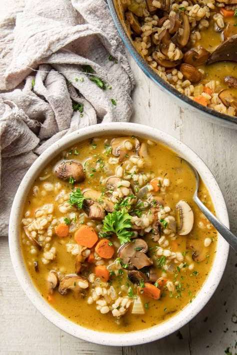 Buckwheat Soup, Mushroom Barley, Mushroom Barley Soup, Barley Recipe, Buckwheat Recipes, Barley Soup, Vegan Soup Recipes, Comfort Soup, Vegan Soups