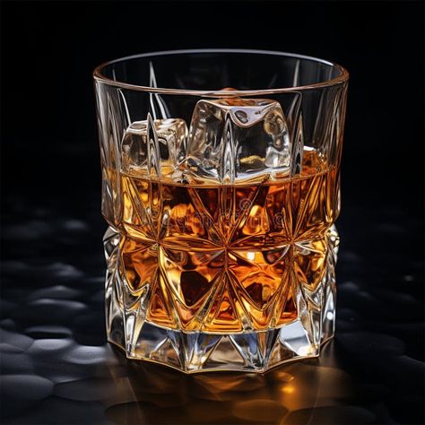 Glass of whiskey or other alcohol with cube ice on black background stock photos Whiskey Glass Aesthetic, Personalized Whiskey Glasses, Glass Of Whiskey, Glass Whiskey Decanter, Good Night Cat, Holmes Movie, Customer Profile, Whiskey Glasses Set, Groomsmen Gift Box