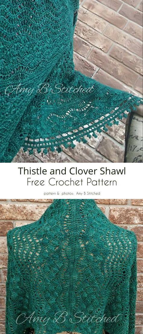 Thistle and Clover Shawl Crochet Lace Shawl Pattern Free, Simple Crochet Shawl, Rectangle Shawl Pattern, Rectangle Shawl, Free Crochet Scarf, Rectangle Shawls, Crochet Prayer Shawls, Lace Shawl Pattern, Crochet Shawl Free