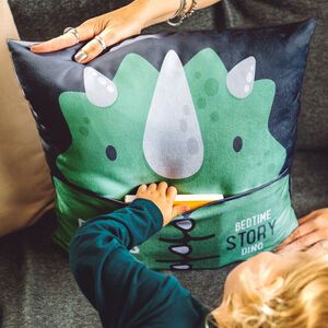 Children's Bedding and Towels | notonthehighstreet.com Dino Cushion, Dinosaur Cushion, Dinosaur Themed Bedroom, Teenager Birthday Gifts, Teenager Birthday, Comfy Place, Cushions To Make, Themed Bedroom, Bride And Groom Gifts