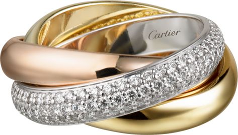 Trinity ring, classic - White gold, yellow gold, pink gold, diamonds - Cartier Gold Trinity Ring, Cartier Trinity Ring, Neck Rings, Vintage Style Wedding Rings, Word Ring, Trinity Ring, The Trinity, Infinity Ring, Pink Ring