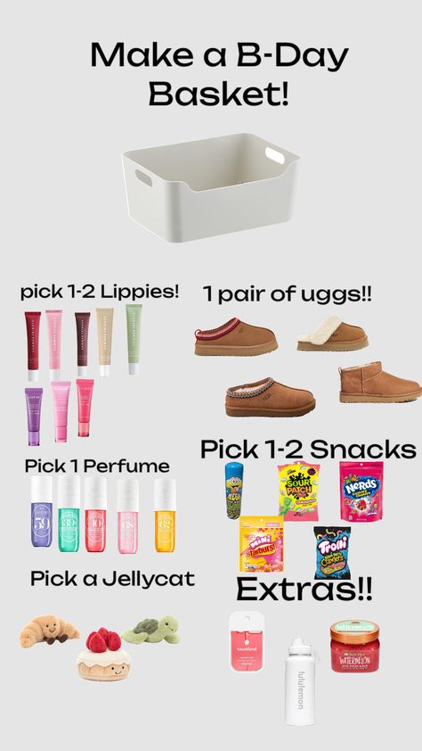 Make a B-Day Basket!! #preppy #bdaybasket #fyp Easy Birthday Gifts, Girl Gift Baskets, Bestie Birthday, Birthday Basket, Cute Gifts For Friends, Diy Birthday Gifts For Friends, Birthday Gifts For Teens, Happy Birthday Gifts