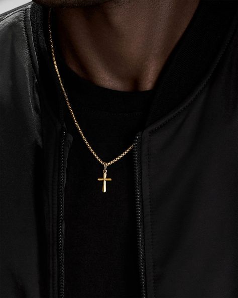 A classic piece of jewelry from David Yurman, this 18K gold Roman cross pendant is a stylish and timeless addition to any man's wardrobe. #davidyurman #mensjewelry #goldjewelry https://whispers-in-the-wind.com/discover-the-latest-mens-accessory-trends-for-2024/?modest Cross Necklace For Guys, Mens Chain Necklace Gold Cross Pendant, Men’s Gold Cross Necklace, Necklace Men’s Gold, Men’s Gold Necklace, Gold Cross Necklace Mens, Gold Cross Necklace Aesthetic, Necklace Men’s, Mens Jewelry Aesthetic