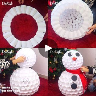 Plastic Cup Snowman How To Make, Snowman From Cups, Snowman Plastic Cups, Styrofoam Cup Snowman, Snowman With Cups, Plastic Cup Snowman, Snowman Cups, Snowman Door, Make A Snowman