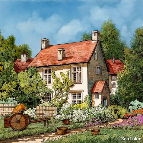 Danish House, Storybook Homes, House Cartoon, Cottage Painting, Fairy Home, Watercolor Architecture, Dreamy Artwork, House Sketch, House Illustration