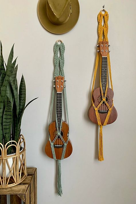 Macrame Ukulele Hanger, Ukulele Hanger, Small Macrame, I Would Rather, Macrame Hanger, Ideas Handmade, Wooden Ring, Macrame Ideas, Macrame Decor