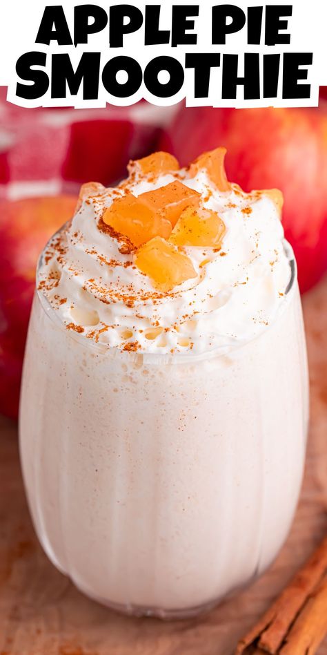 Angled view of apple pie smoothie in a glass. Apple Pie Smoothie Recipe, Apple Smoothie Recipes, Best Apple Recipes, No Bake Cherry Cheesecake, Apple Pie Smoothie, Apple Smoothie, Best Apple Pie, Yummy Fall Recipes, Easy Drink Recipes