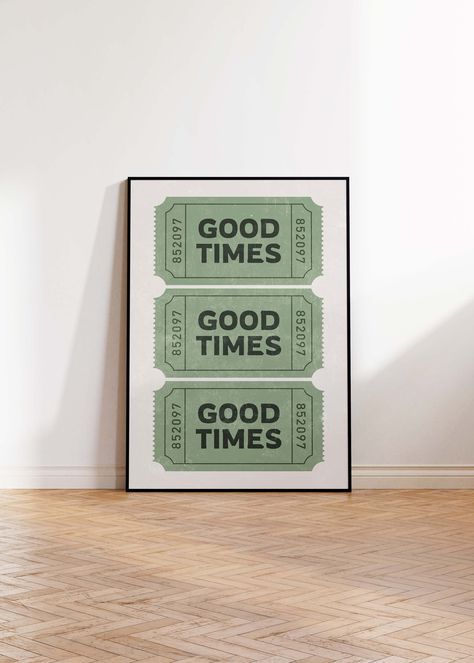 Retro Good Times Green Ticket Wall Art Apartment Wall Decor Ticket Art Print Trendy Bar Cart Wall Decor Digital Retro Poster Prints - Etsy Retro Poster Prints, Bar Cart Wall Decor, Retro Canvas Art, Wall Art Apartment, Bar Cart Wall, Poster Art Deco, Art Apartment, Apartment Wall Decor, Apartment Walls