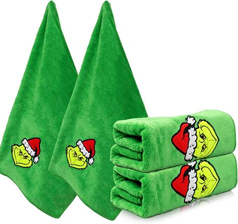 Deck the halls with boughs of holly, and your kitchen with these Grinchmas towels! Made with high-quality polyester, they won't scratch your delicate cookware or dishes, and they're machine washable so you can use them again and again. Not only are they perfect for drying, cleaning, scrubbing, they also make great gifts for the Grinch fans in your life. So add some holiday cheer to your kitchen this Grinchmas with these adorable and absorbent towels! #Grinchmas #Grinch #ChristmasKitchen #Holiday Grinch Kitchen, Christmas Bath Towels, Green Xmas, Christmas Hand Towels, Towels Bathroom, Grinch Christmas Decorations, Christmas Shower Curtains, Christmas Bathroom, Christmas Towels