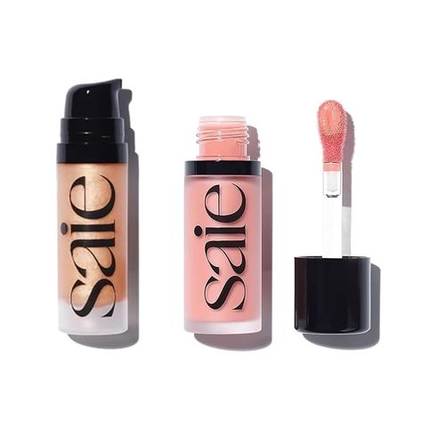 Amazon.com : Saie Mini Glowy Super Gel Lightweight llluminator & Makeup Primer - Sunglow (0.5 oz) + Dew Blush - Lightweight Liquid Blush with a Blendable + Buildable Cream Finish - Rosy (.40 oz) : Beauty & Personal Care Saie Blush Rosy, Glowy Super Gel, Metallic Eyeliner, Dewy Foundation, Glossier Lip Gloss, Body Gel, Liquid Blush, Makeup Primer, Glossy Lips