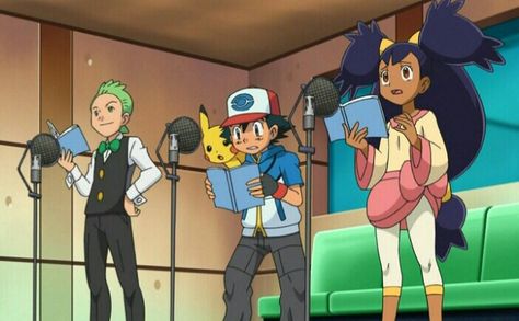 Ash, Iris and Cilan Pokemon Cilan, Pokemon Princess, Pokemon Black And White 2, Pokemon Iris, Pokemon Team Leaders, Iris Pokemon, Silly Pokemon, Pokemon Story, Pokemon Poses