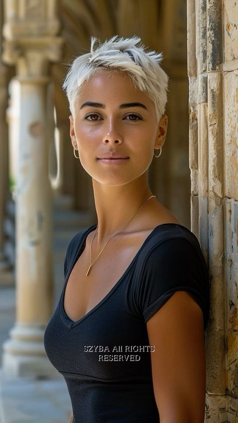 Short Pixie Thick Hair Over 50, Short Platinum Blonde Hair Pixie, Really Short Haircuts For Women, 2024 Pixie Cut, Shaved Pixie Cut Edgy, Grey Pixie Haircut, Female Buzzcut, Extremely Short Hair, Pixie Cut Shaved Sides