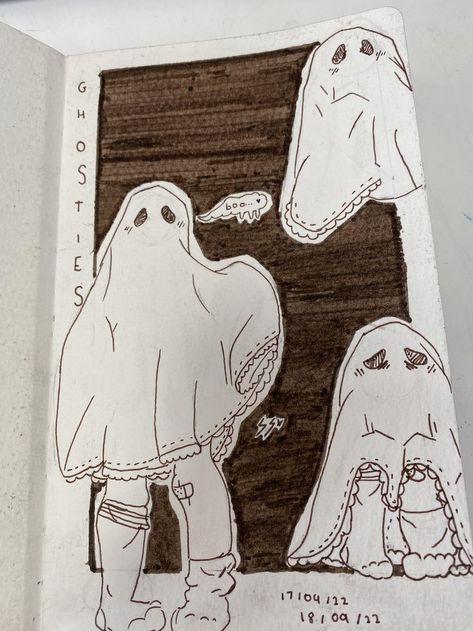 Aesthetic Ghost, Ghost Drawing, Sheet Ghost, Animal Drawings Sketches, Notebook Art, Halloween Drawings, Art Diary, Arte Sketchbook, Cute Doodle Art