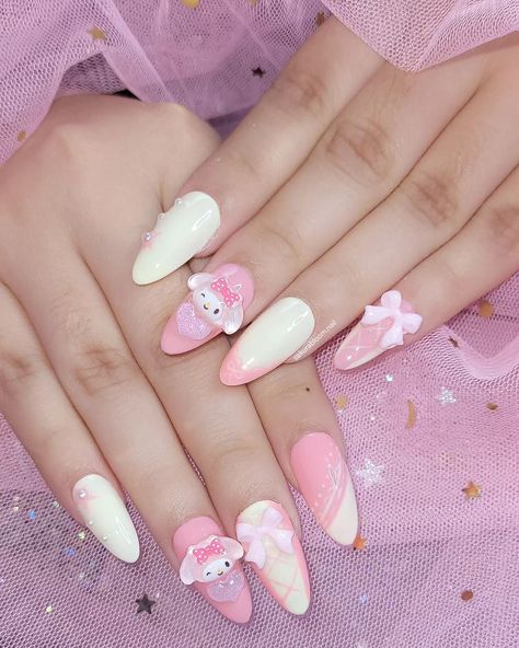 Melody coquette 🎀✨️ My Melody Nails, Nail Charms, My Melody, Nail Ideas, Nail Inspo, Gel Nails, Acrylic Nails, Chloe, Hello Kitty