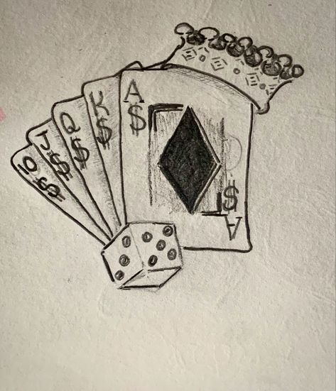 Ace Card Sketch, Cards Drawing Ideas Poker, Playing Cards Drawing Simple, Playing Card Sketch, Cards Drawing Poker, Ace Card Drawing, Drawing Playing Cards, Deck Of Cards Tattoo, Card Tattoos