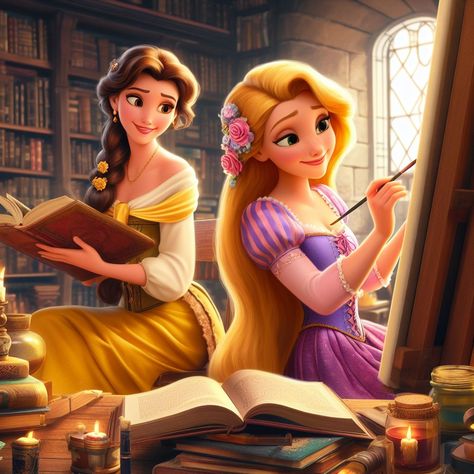 Belle And Rapunzel, Aesthetic Rapunzel, Fairytale Disney, Disney Princess Dress, Princess Dress Fairytale, Disney Character Art, Disney Princess Outfits, Disney Princesses And Princes, Disney Princess Fan Art