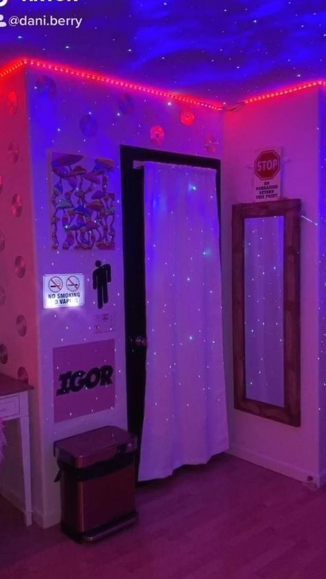 Tik Tok Inspired Room, Playboy Aesthetic, Neon Bedroom, Aesthetic Bedroom Ideas, Hiasan Bilik Tidur, Chill Room, Neon Room, Indie Room, Teen Room Decor